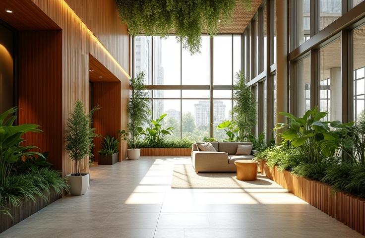 Oceanic Towers lobby with biophilic design motifs